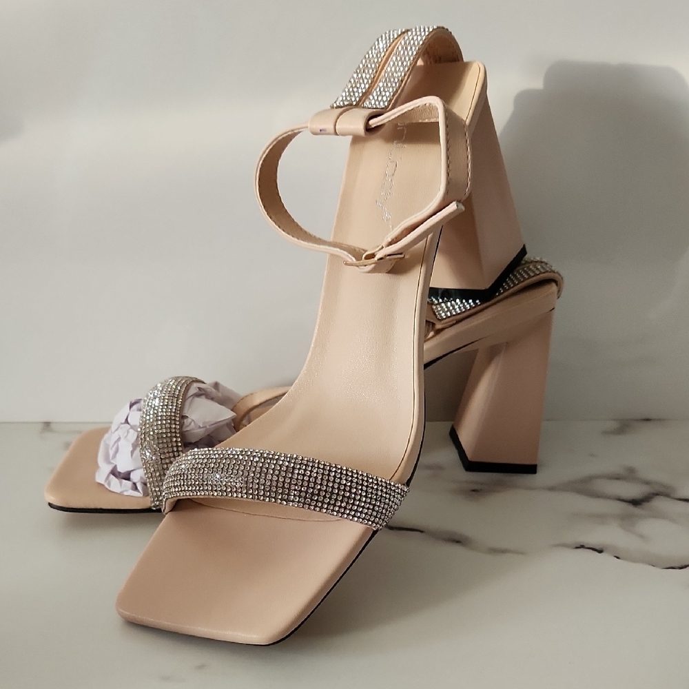 Chic Nude Strappy Heels with Rhinestone Detailing